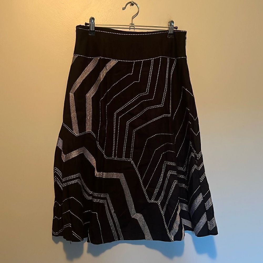 Willi Smith Women's Lined Linen A Line Skirt Black & White Size 6